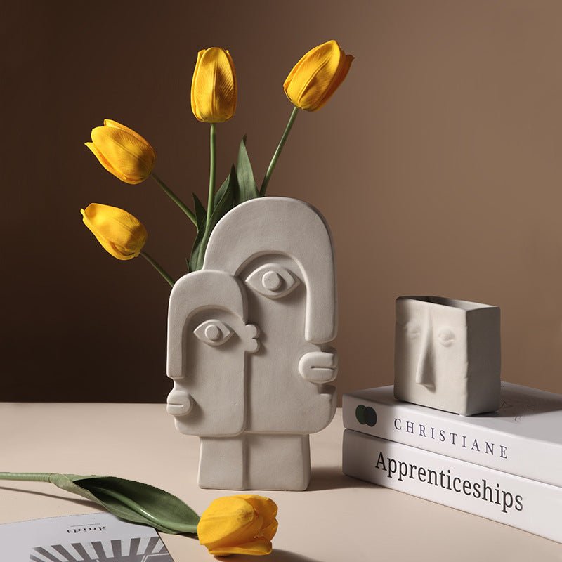 Vase Céramique Créatif Nordique - Décoration Simple avec Visages