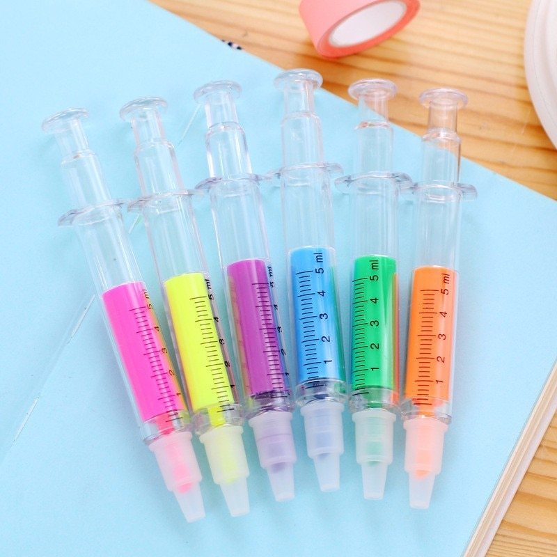 Stylo Fluorescent Style Seringue – Set de 6 Highlighters Colorés