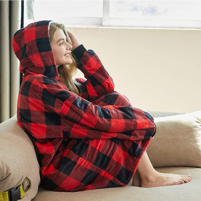 Pull Plaid à Capuche - Vêtement Décontracté et Confortable pour la Maison