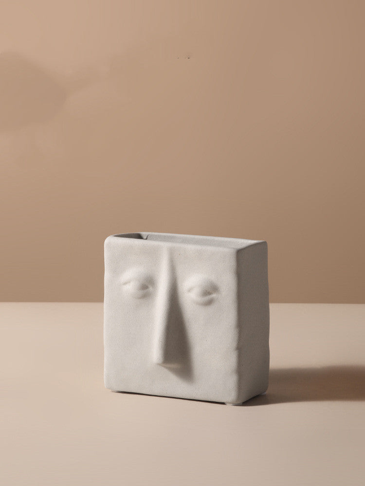 Vase Céramique Créatif Nordique - Décoration Simple avec Visages