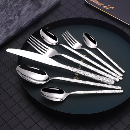 Couverts Texturés en Relief Occidentaux 7 Pièces  – L'Élégance et l'Originalité au Service de Vos Tables