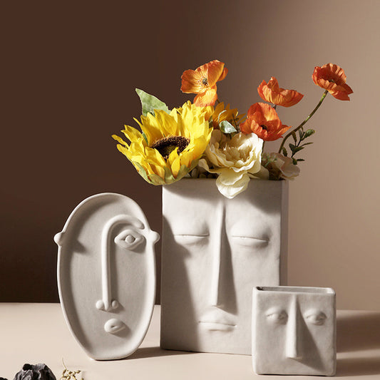 Vase Céramique Créatif Nordique - Décoration Simple avec Visages