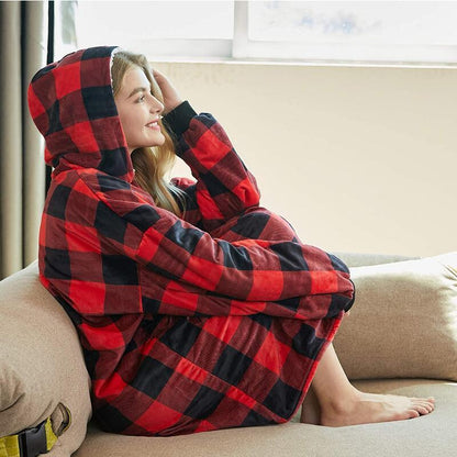 Pull Plaid à Capuche - Vêtement Décontracté et Confortable pour la Maison